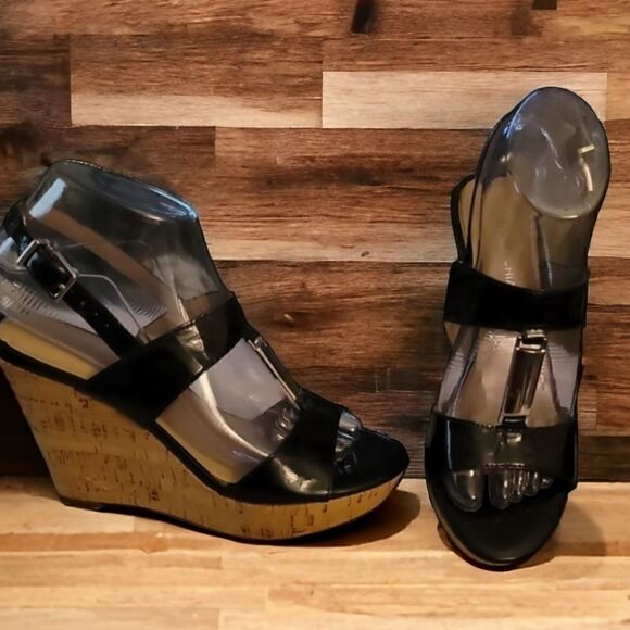 Arturo Chiang Black Wedge Sandals 6M - Picture 1 of 8